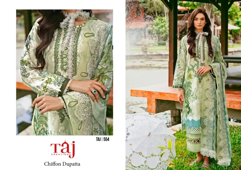 Taj 551 And 554 Cotton Embroidery Pakistani Suits Wholesale Price In Surat
